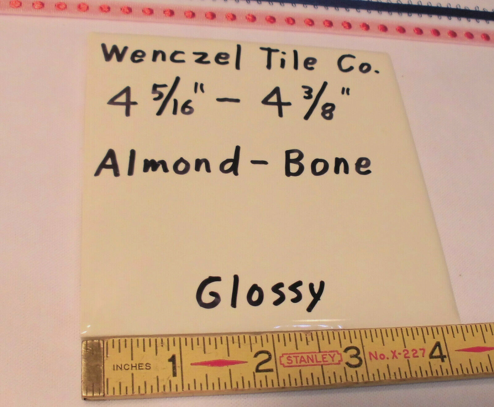 1 pc. *Almond – Bone* Glossy Ceramic Tile by Wenczel Tile Co. 4-5/16″- 4-3/8″
