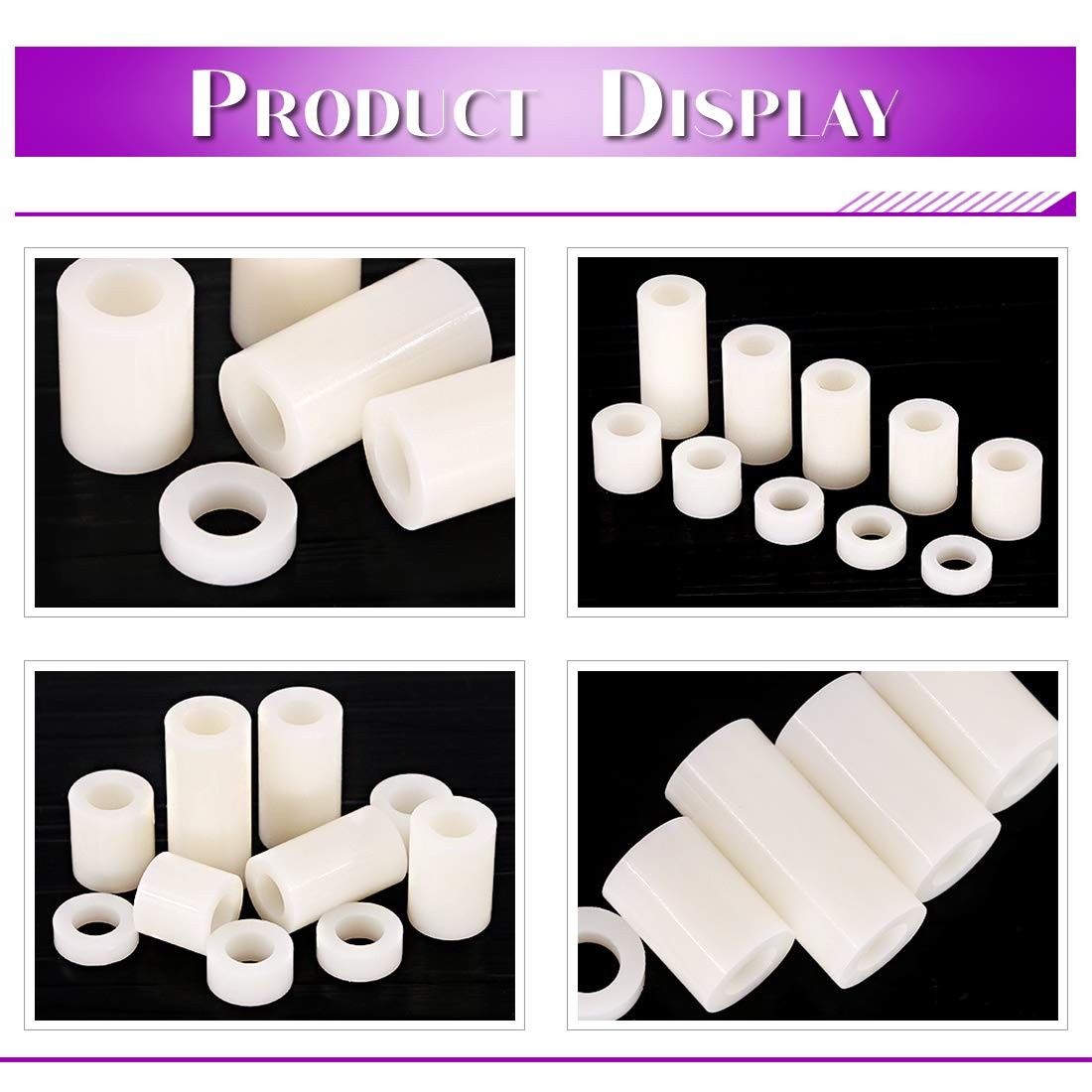 Swpeet 150Pcs Nylon Round Spacer Standoff Screw Nut One Size, White