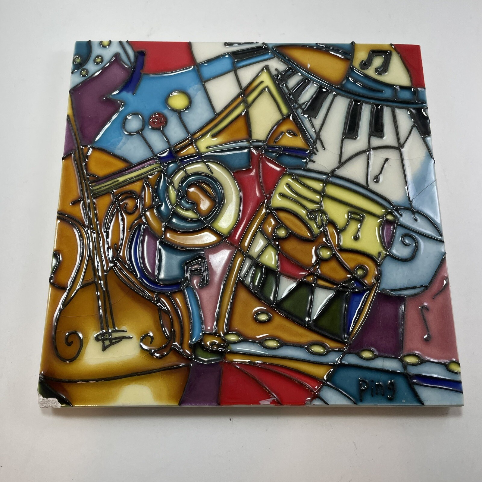 Ping 8 x 8″ Music Pattern Ceramic Art Tile Wall Décor and Trivet Hot Plate