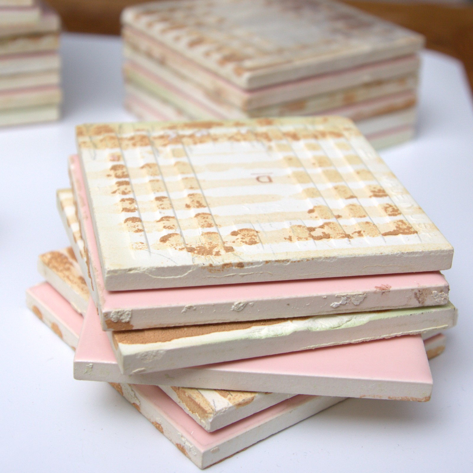 LOT 40 Vintage 1950s Pink SunTile Bathroom Wall Tiles 4-1/4″ Mamie Pink Salvage