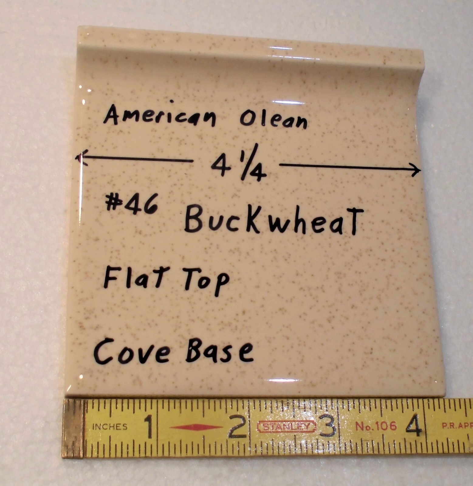 1 pc. *Buckwheat* Flat Top; base/cove Ceramic Tile; 4-1/4″ American Olean #46