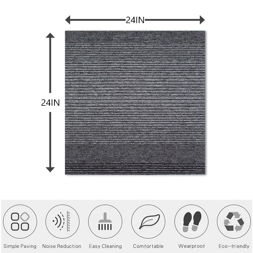 LITA Commercial Carpet Tiles Gradual Gray, 24″ x 24″ Squares, 18 Tiles, 72 sq