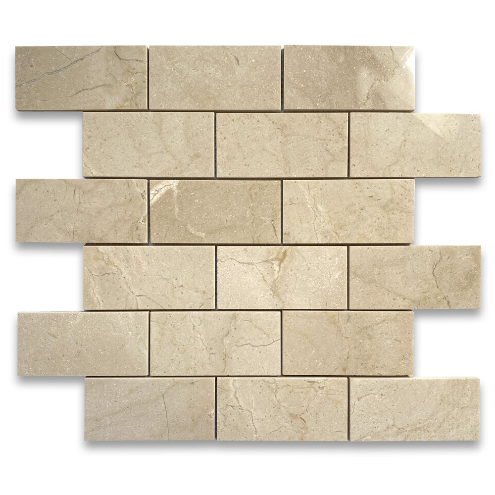 M64XP Crema Marfil Marble 2×4 Brick Subway Mosaic Tile Polished