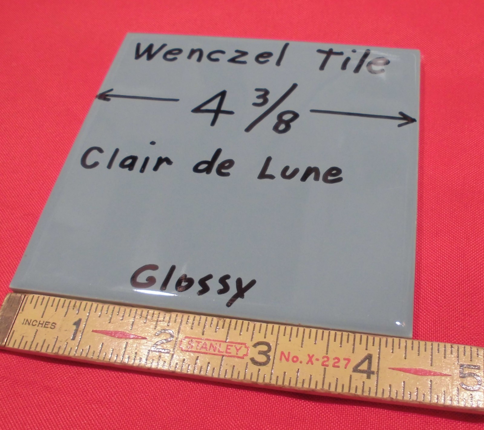 1 pc. *Blue-Gray* Glossy Ceramic Tile by Wenczel 4-5/16″ *Clair-De-Lune*