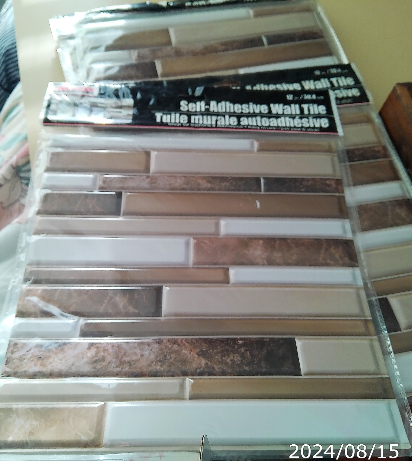 LOT 15 Sheets Hardware Self Adhesive Tan Brown and White Wall Tile 12×12 in