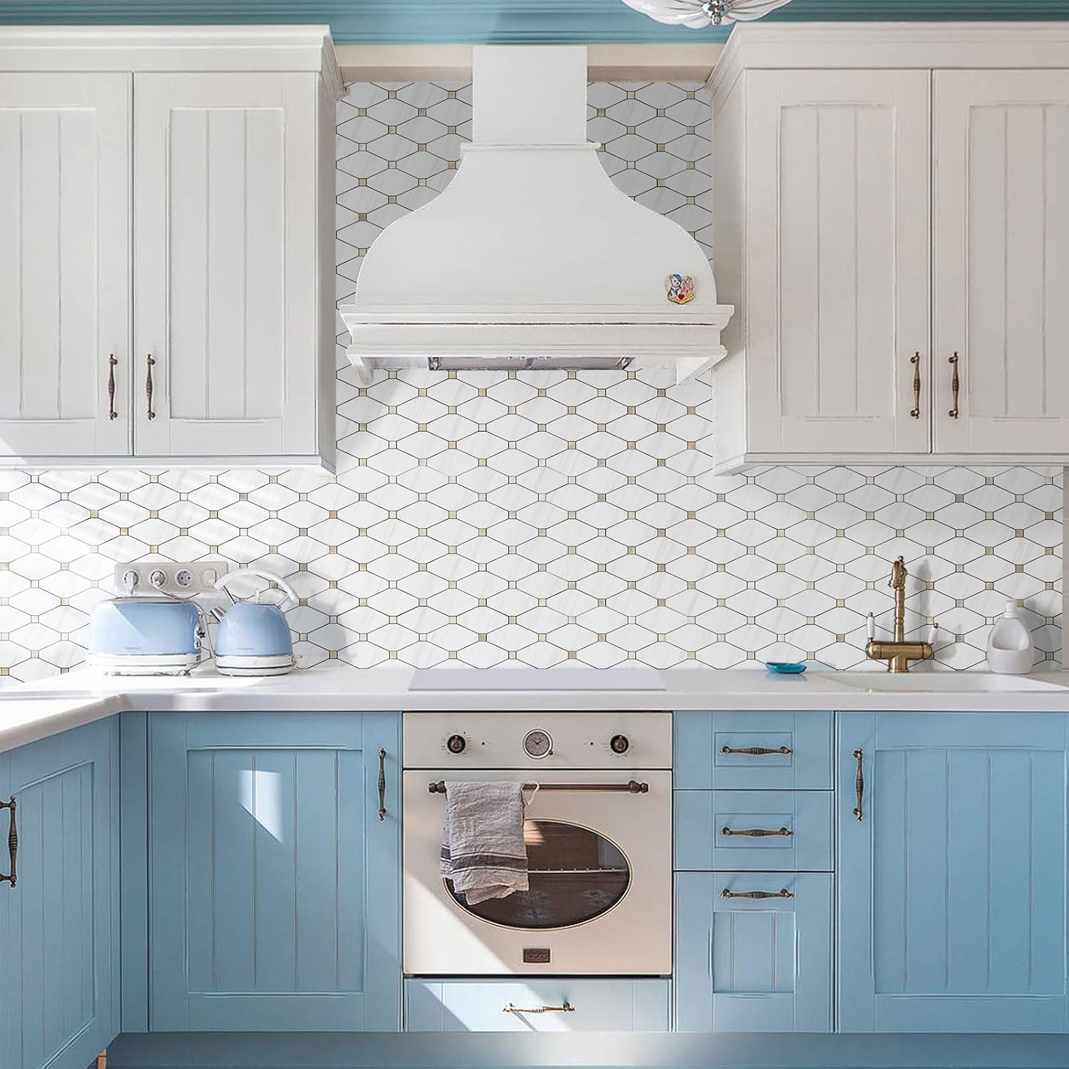 1 Sheet or10 Sheets Peel and Stick Backsplash, Polished Dolomite PVC Mixed Metal
