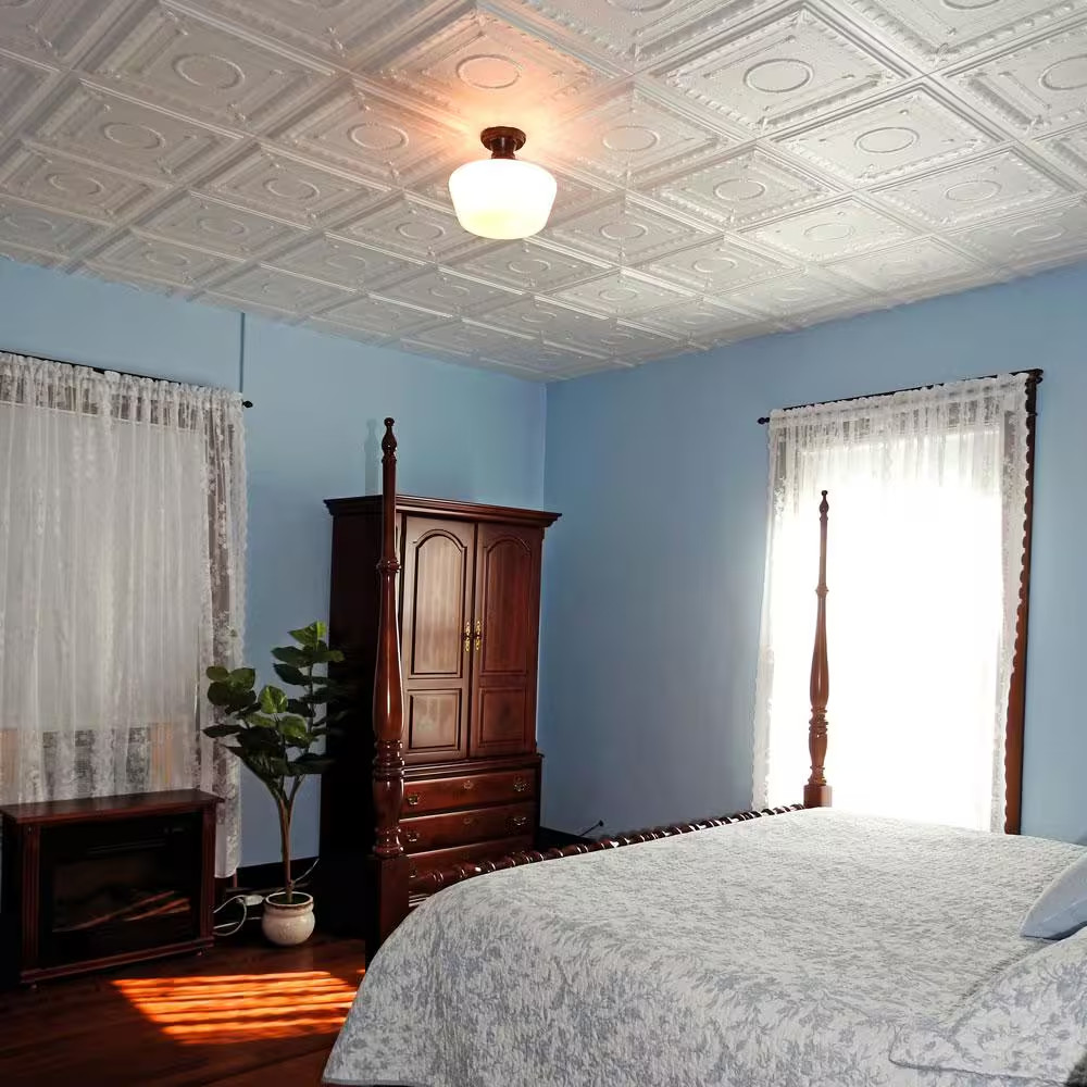 Romanesque 1.6 Ft. X 1.6 Ft. Glue up Foam Ceiling Tile in Plain White (21.6 Sq.