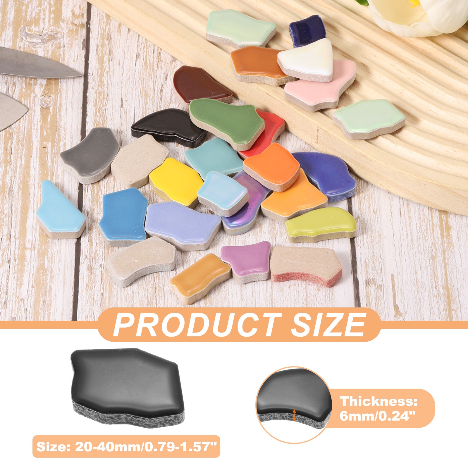 500g/1.1LB Irregular Ceramics Mosaic Tiles, 0.79″-1.57″ Mosaic Tile, Black