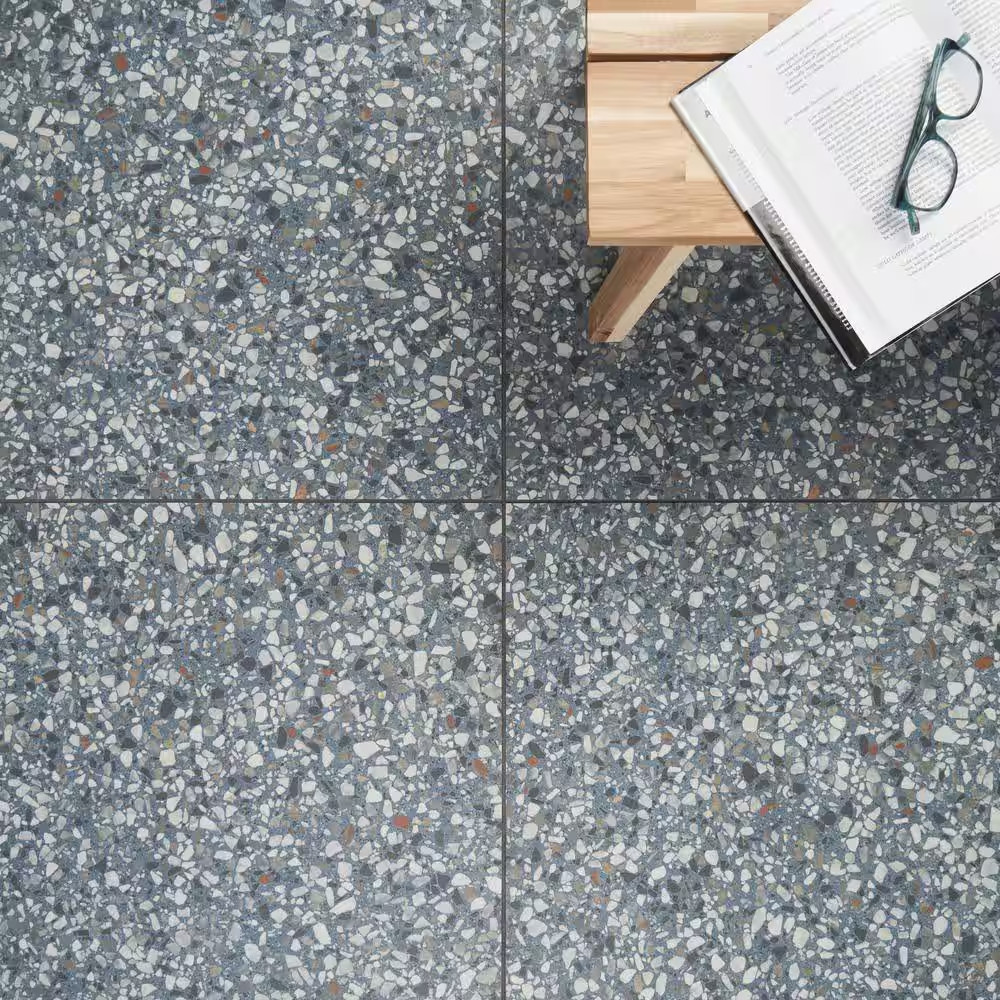 Bryant Ocean Blue 23.4 In. X 23.4 In. Matte Porcelain Terrazzo Look Floor and Wa