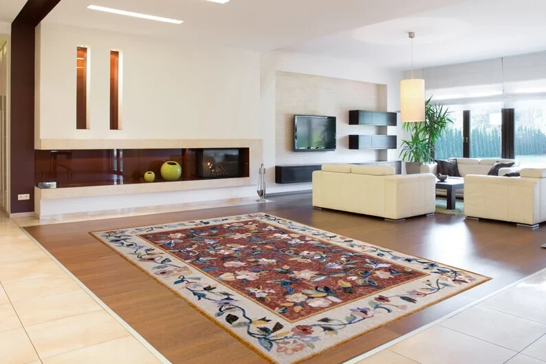 FLOWER BORDER RUG | Marble Stone Square Shape Mosaic Rug |Beautiful Handmade Rug