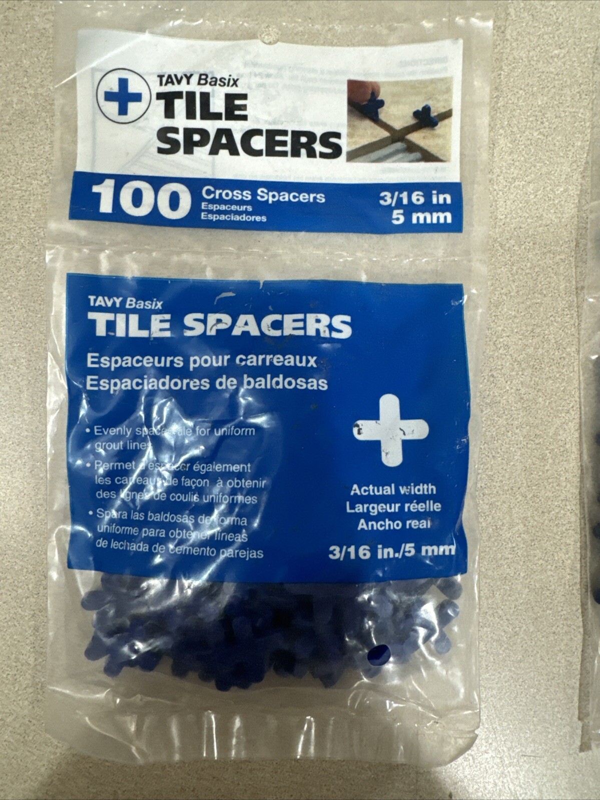 Tavy Basix 100 Pack Cross Tile Spacers 3/16in 5mm – Blue – **NEW** LOT OF 3