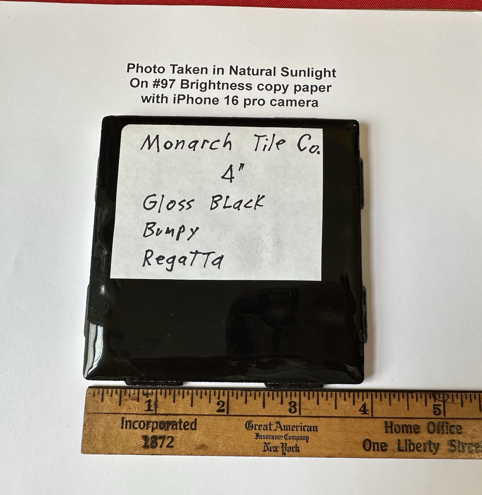 4 Pieces: Dark Rich Gloss Black: 4″ Very Bumpy Ceramic Tile by Monarch Co. NEW
