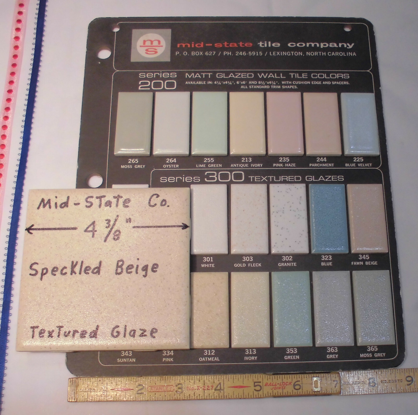 1 pc. *Speckled Beige* Ceramic Tile 4-3/8″ by Mid-State; Matte Lightly Textured