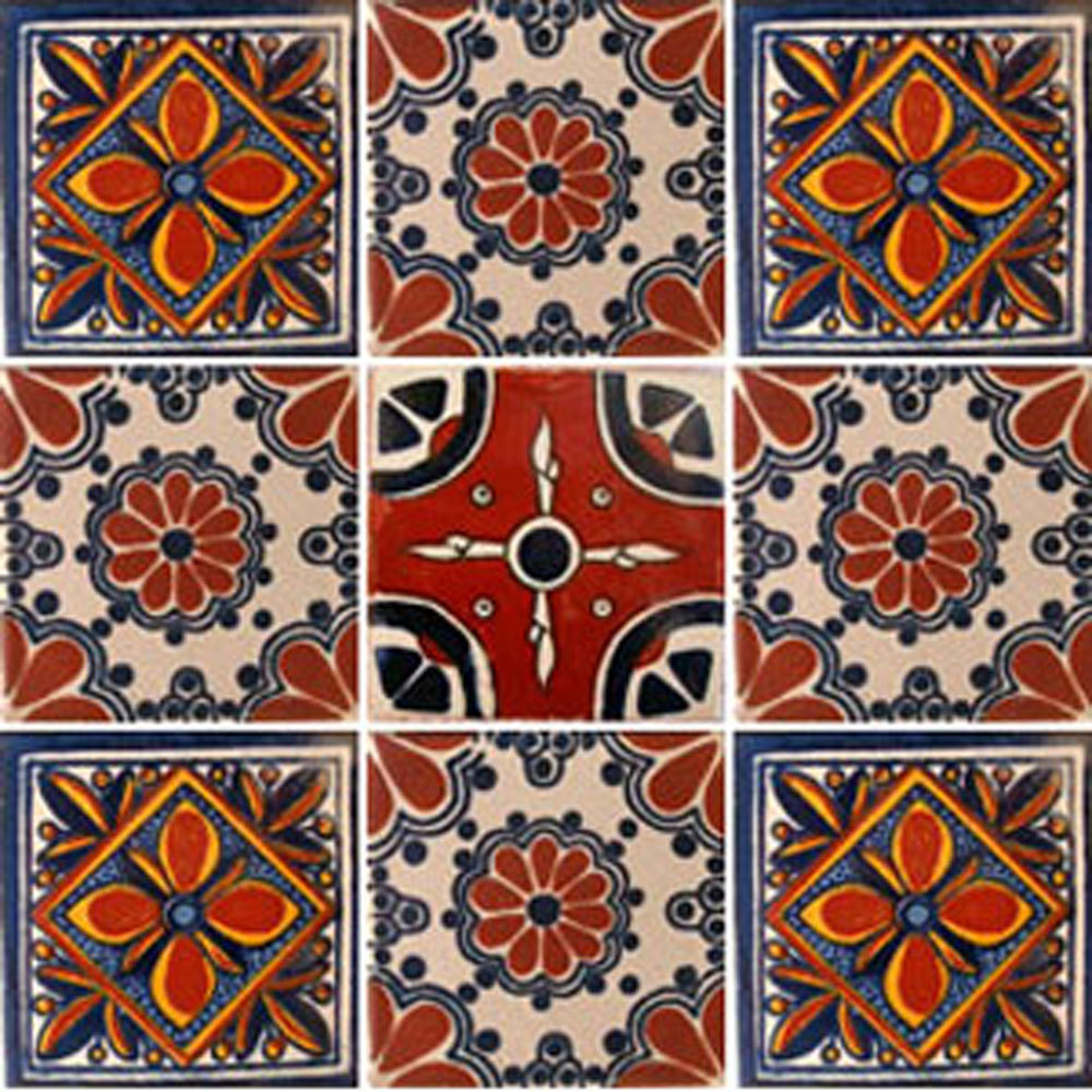 SET #035) With NINE Mexican Tiles Ceramic Clay Handcrafted Mexico
