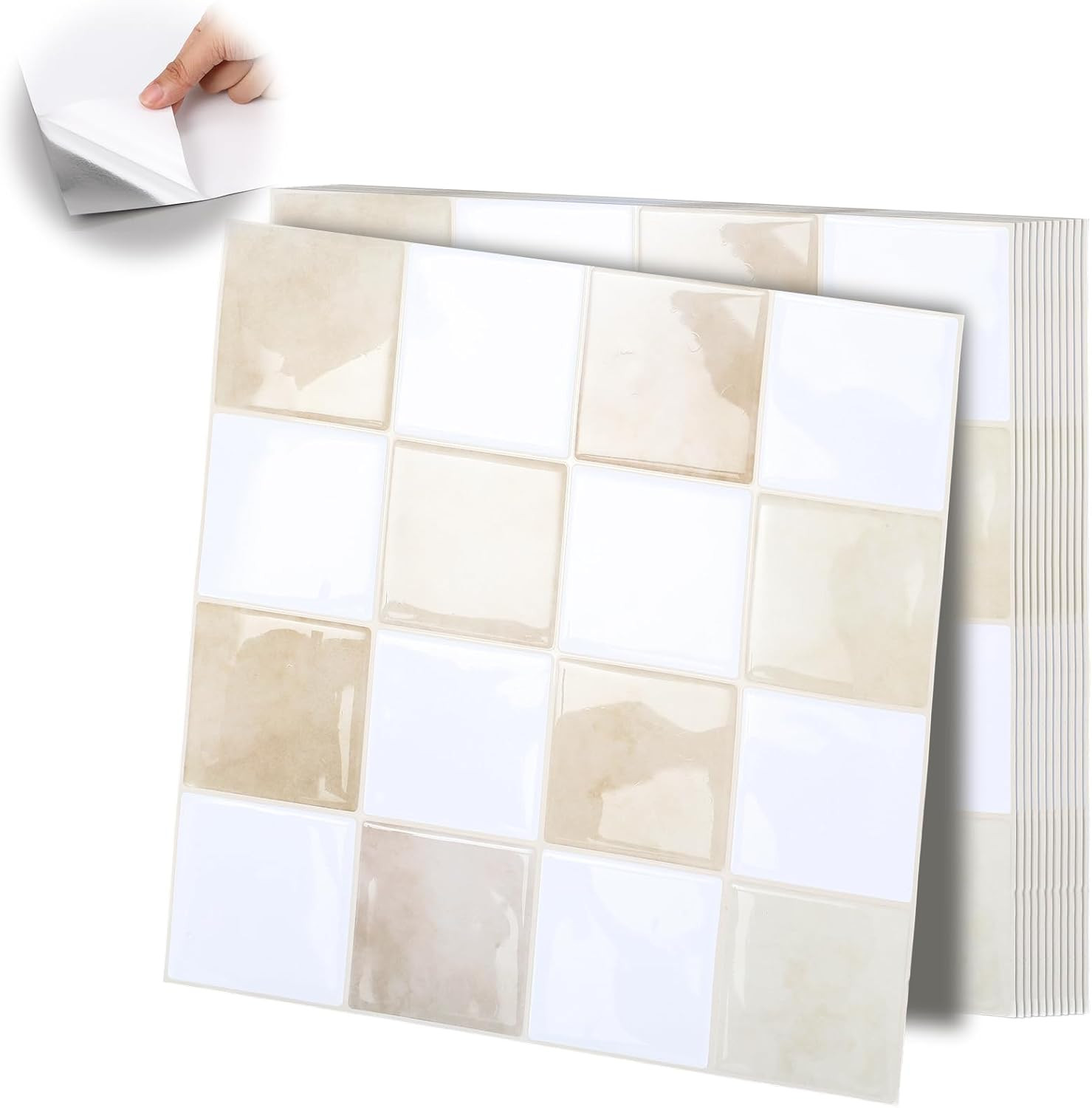 10 Pcs Heavy-Duty Peel and Stick Backsplash Checkered 11.8″ X 11.8″ Kitchen 3D A