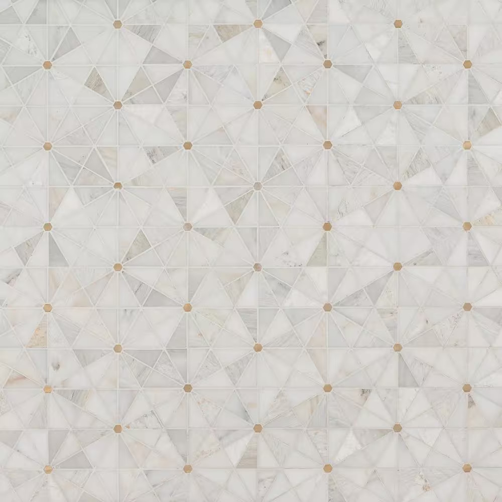 Elegante White Pinwheel 11 In. X 12 In. Stone/Metal Mesh Mounted Mosaic Floor an