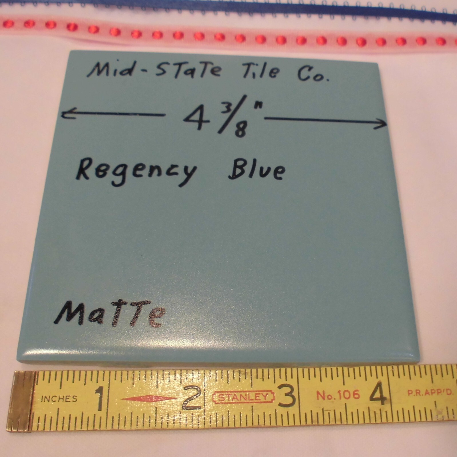 1 pc. Regency Blue: Matte Ceramic Tile 4-3/8″ by Mid-State Tile Co. NOS