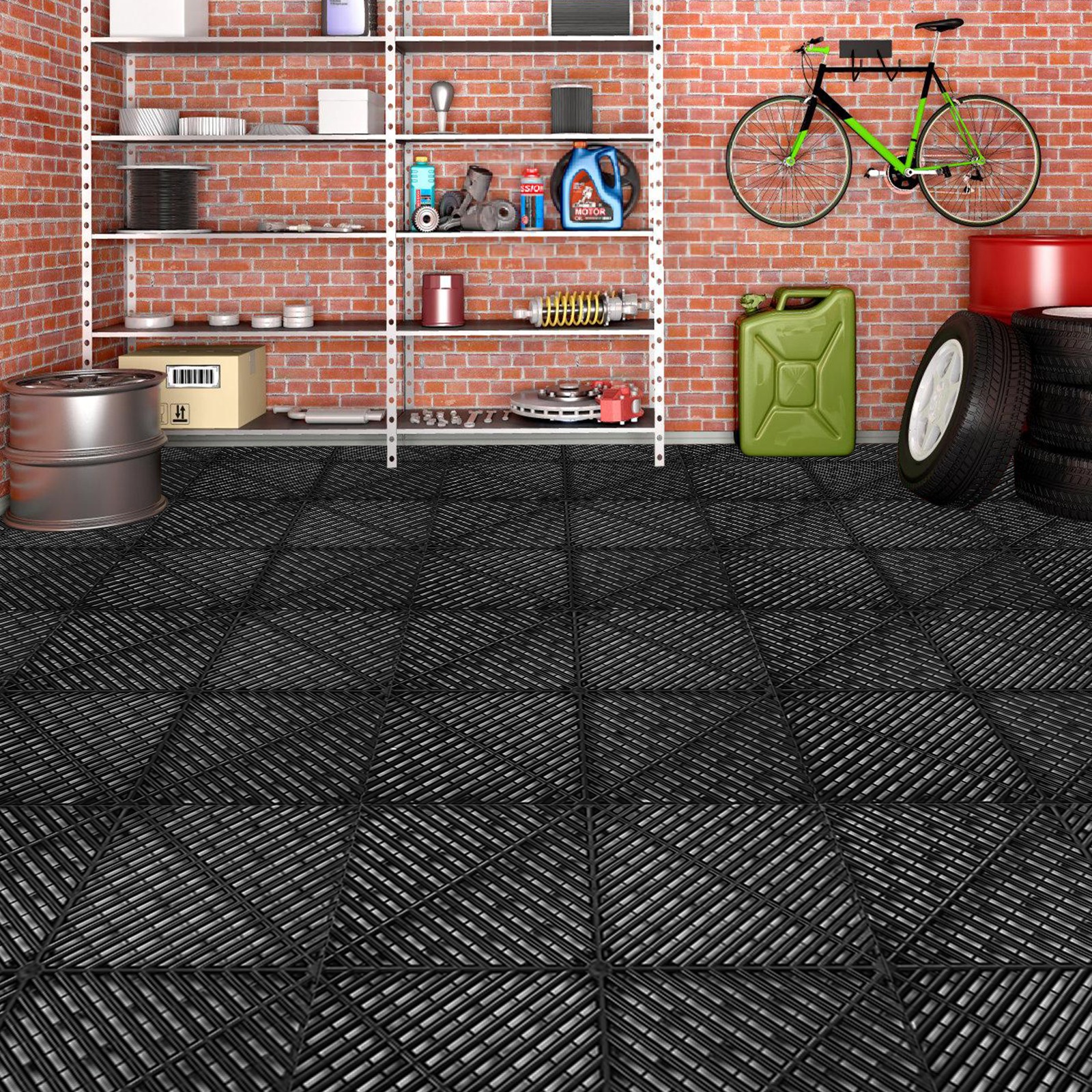 15.75” x 15.75” Vented Water Drainage Interlocking Garage Floor Tiles 50Pcs