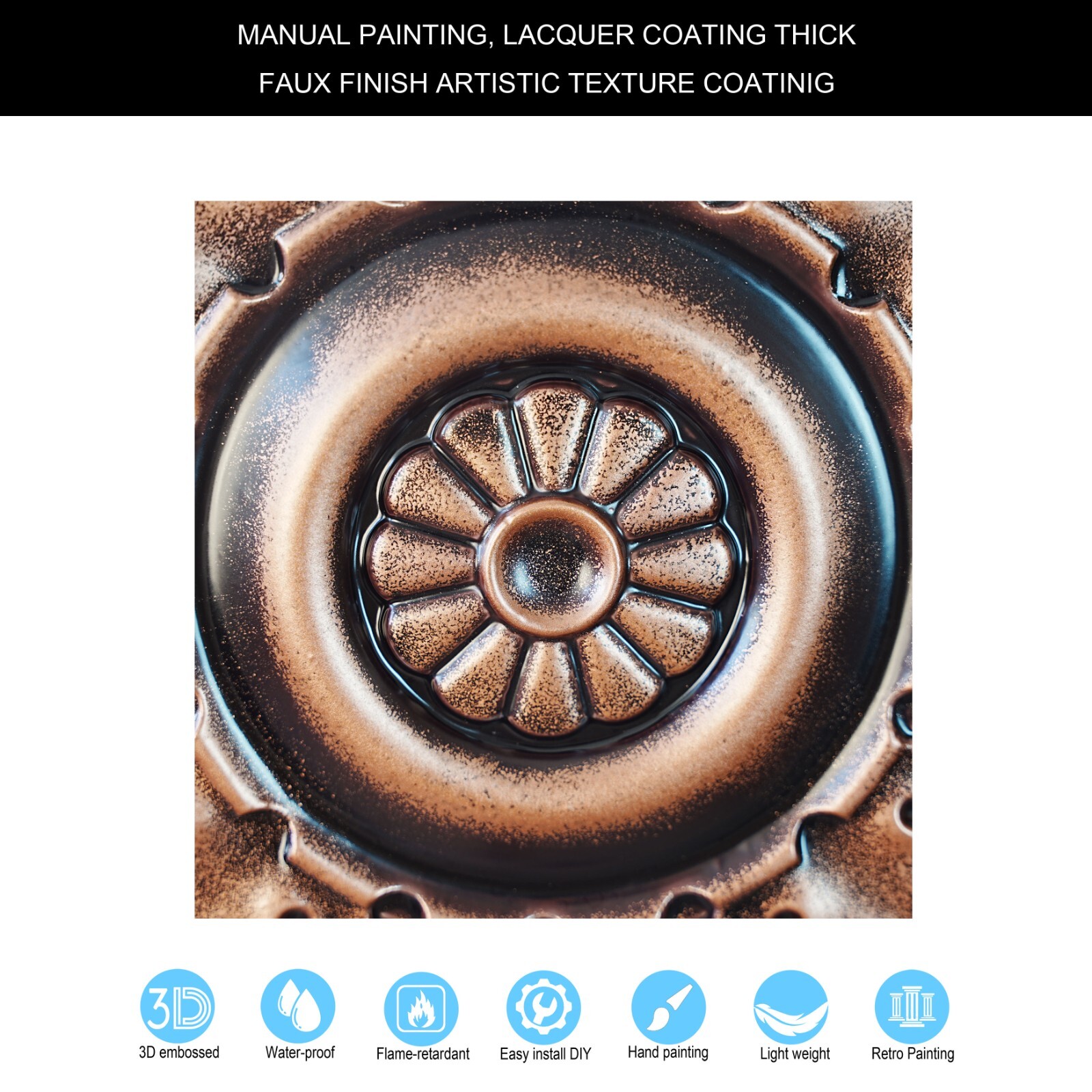 PVC Ceiling Tiles 3D Embossed Wall Panel 2’x2′ 10pcs PL29 Traditional copper