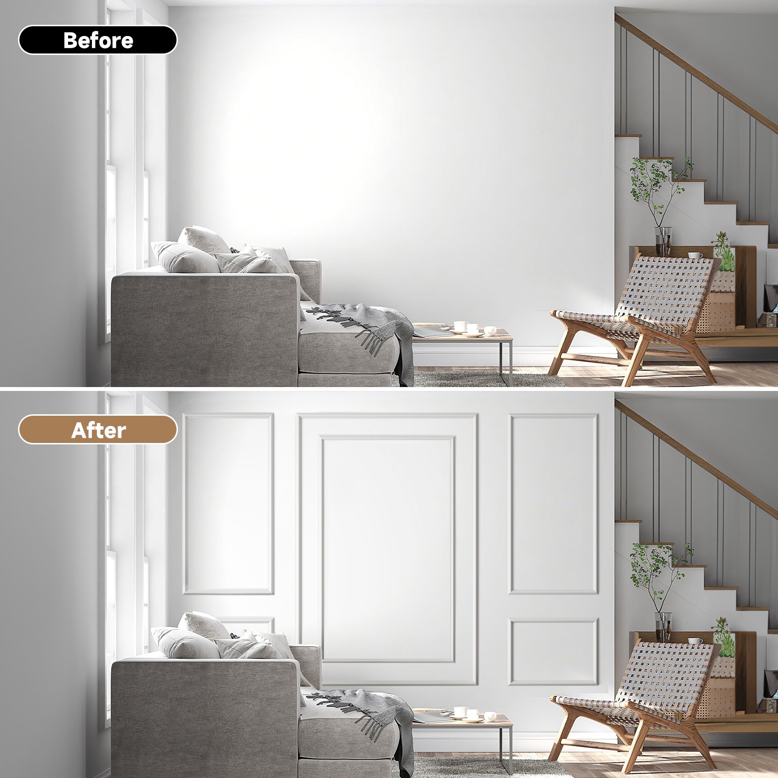 Pre-Cut Wall Molding Kit 3D Wainscoting Panels Ready to Assemble Interior Decor