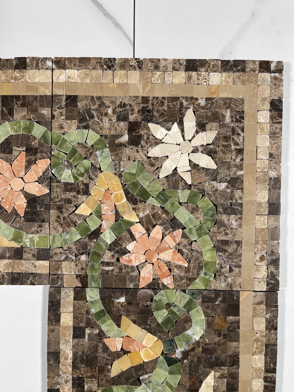 B0076CP Marble Mosaic Border Accent Tile Blossom Emperador 7.1×7.1 Polished