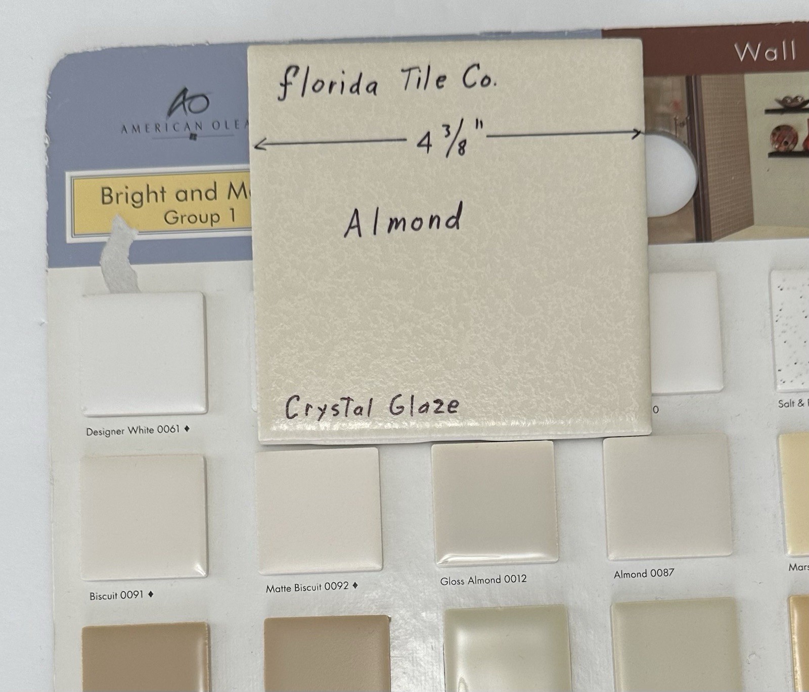 1 pc. *Almond Color* Crystal Glazed Ceramic Tile 4-3/8″ by Florida Co. New