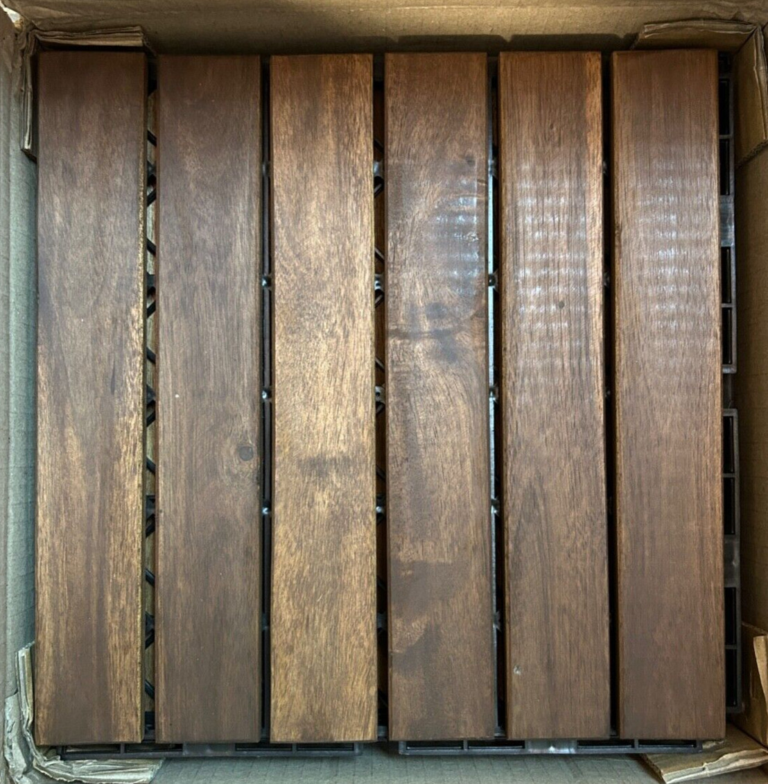 Box of 10 Acacia Wood Interlocking Floor Tile 12×12″ DT06ACA-BR Striped Pattern