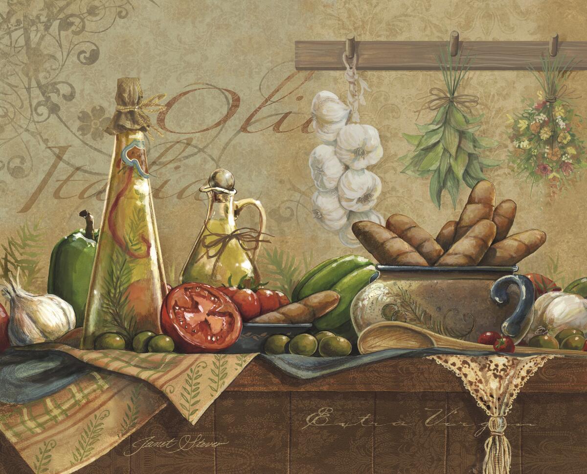 Ceramic Tile Mural Kitchen Backsplash – Olio d Olive-Cooking Chef Bread Artwork