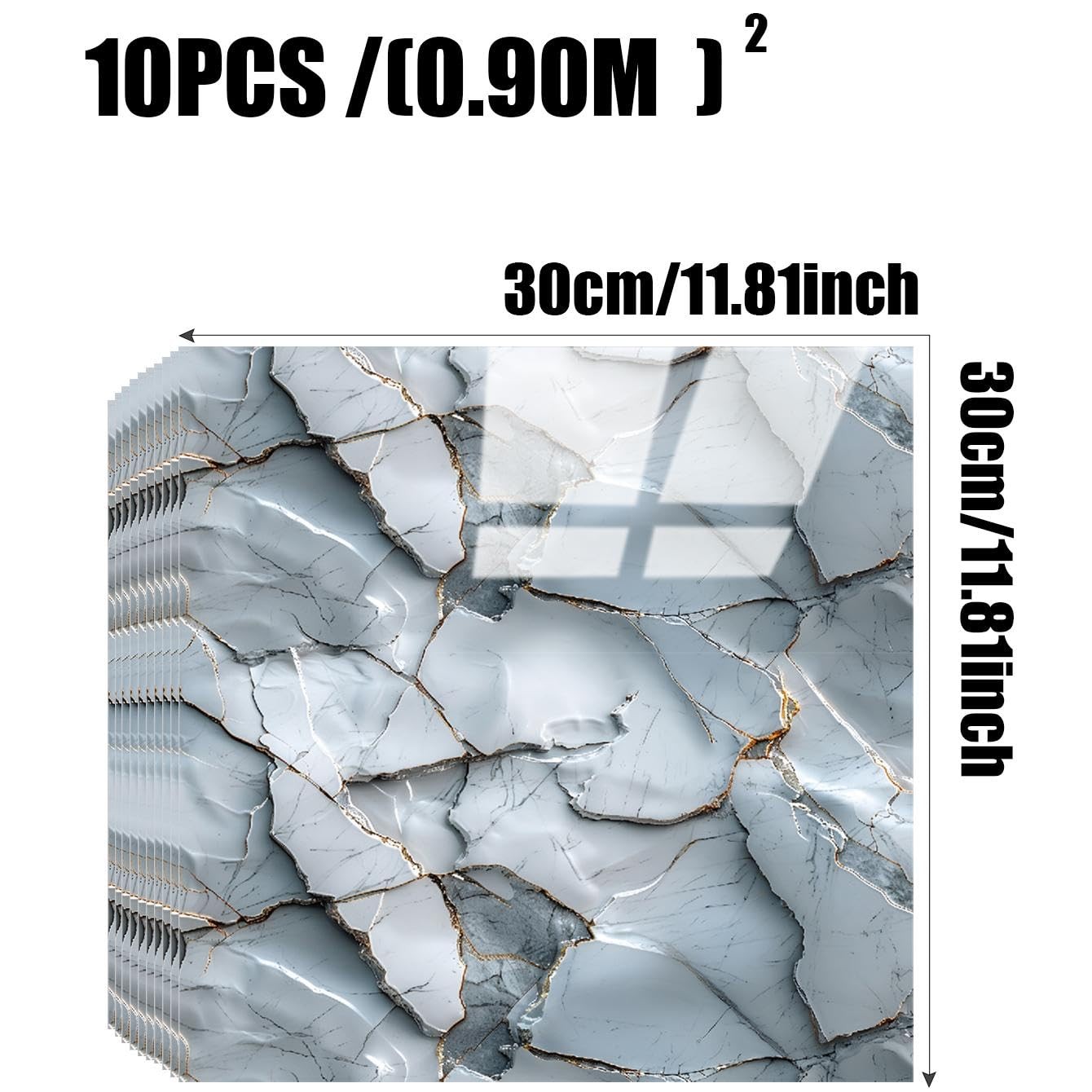 Chejiaye Shower Wall Panels Peel and 11.8″x11.8″x0.08″in, White Gray