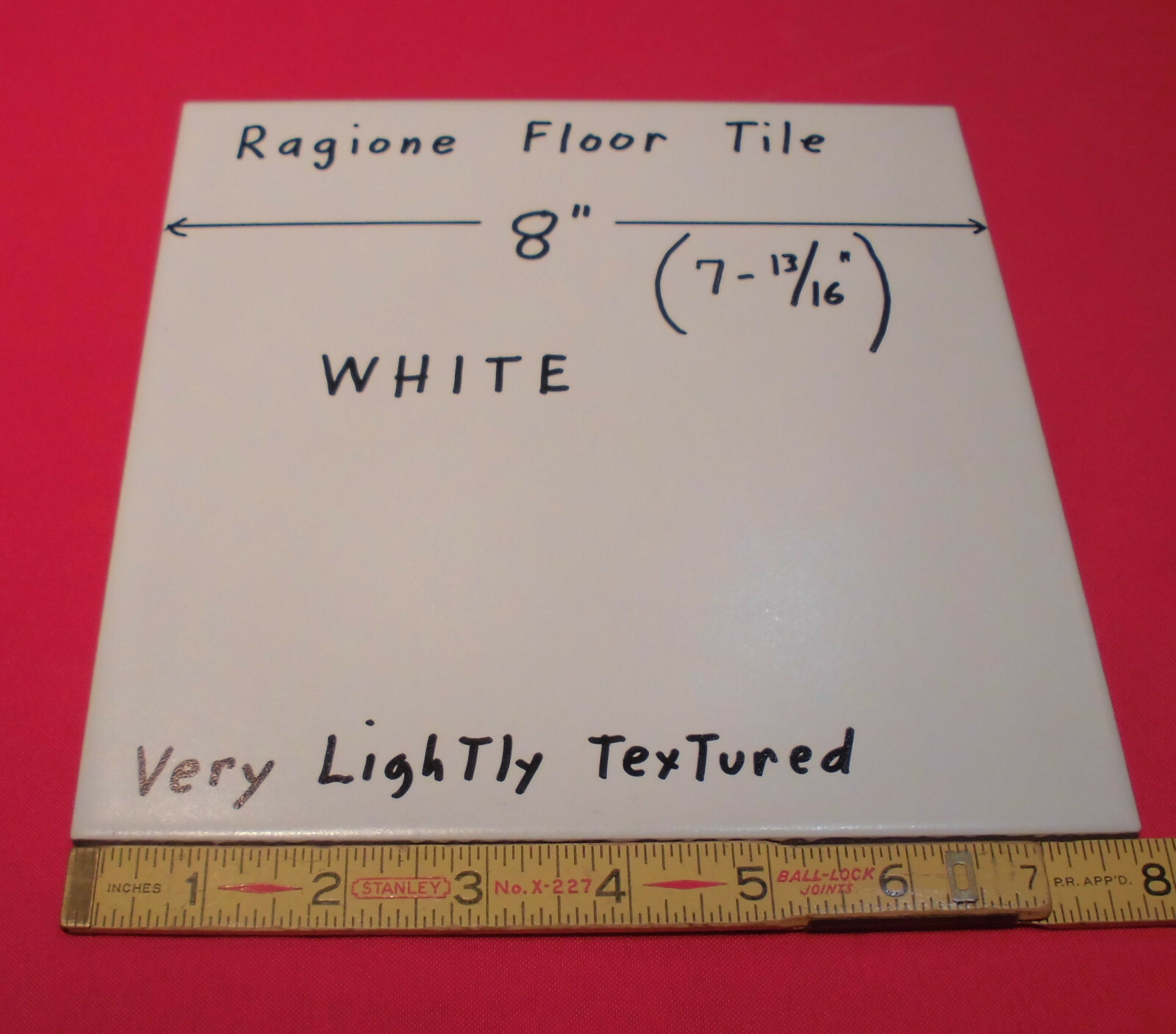1 pc. *White* Ragione Ceramic Floor Tile 8″ Very Lightly Textured; almost smooth