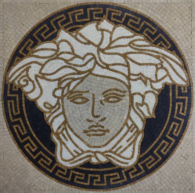 Medusa Medallion Marble Mosaic 30″ Round Handmade Tile Art Greek Roman Decor