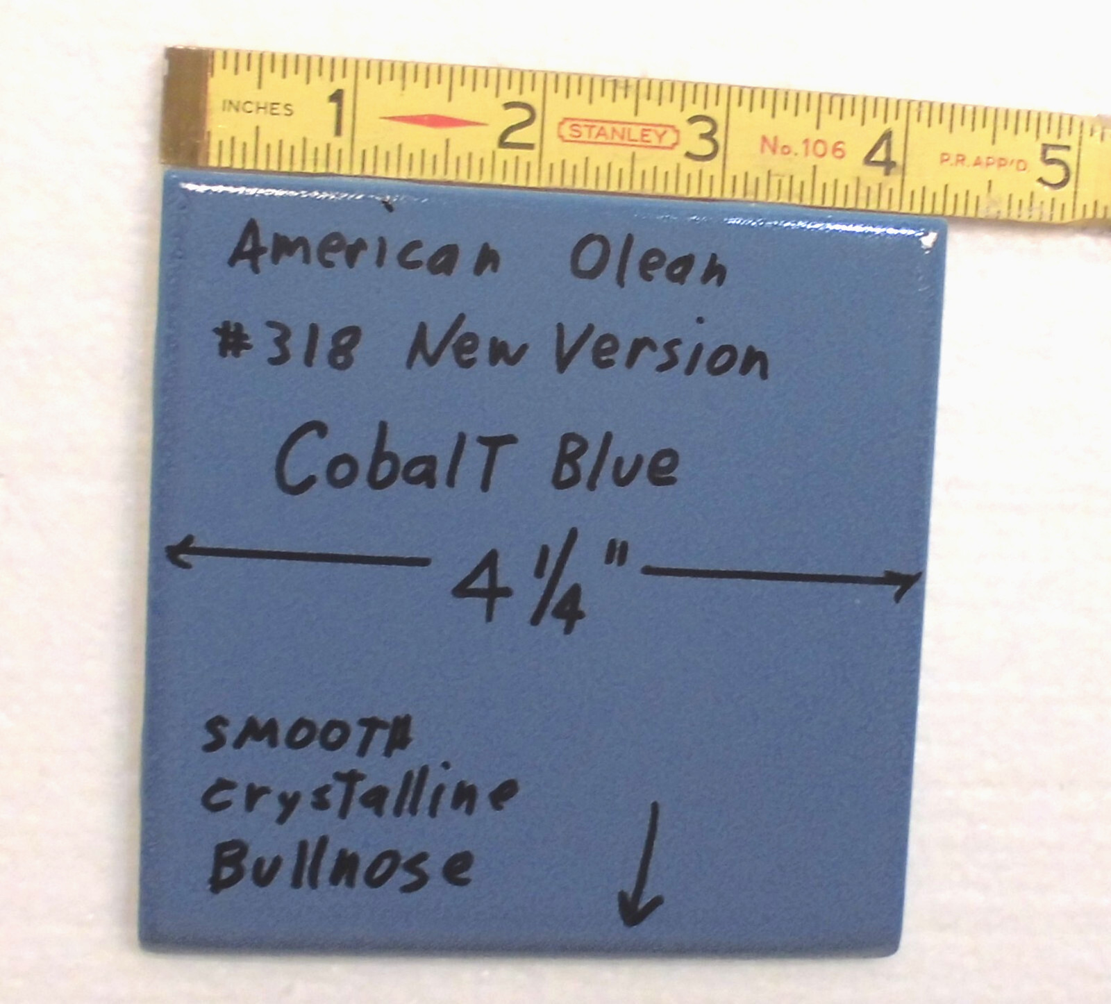 1 pc. Cobalt Blue #318: Crystalline Bullnose Ceramic Tile, 4-1/4″ American Olean