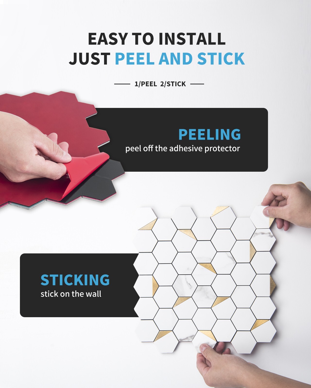 Art3d 10-Sheet Peel and Stick Backsplash, Self-Adhesive Tile Hexagon Mosaic Tile