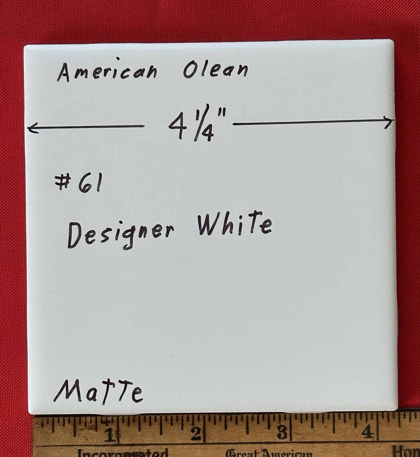 1 pc. Matte Designer White, #61 by American Olean 4-1/4″ Ceramic Tile: NEW STOCK