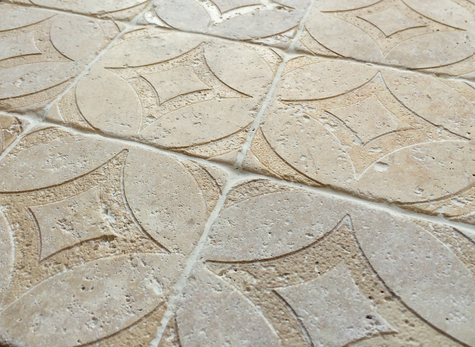 Walnut Tumbled 4×4 Circa Carved Handmade Travertine Stone Decor Tile Backsplash