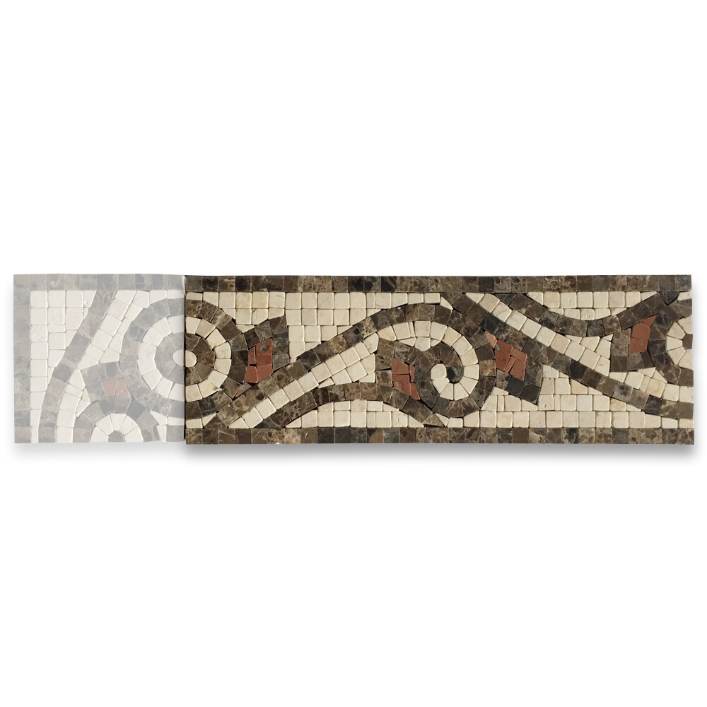 B0039PT Marble Mosaic Border Listello Accent Tile Waltz Beige 4×12 Polished