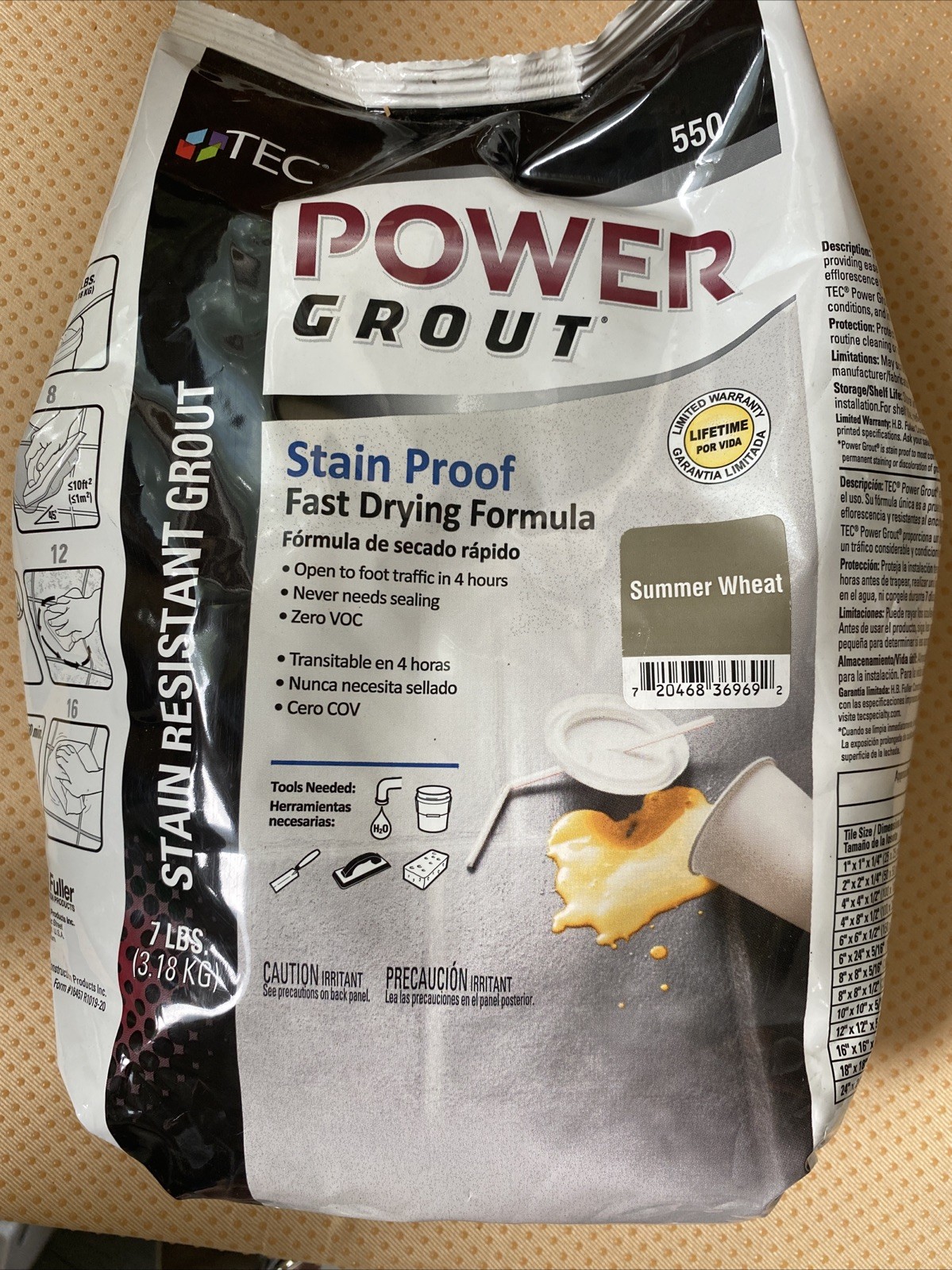 TEC Power Grout 550 – 7 lbs Stain Resistant & Fast Drying Formula – Summer wheat