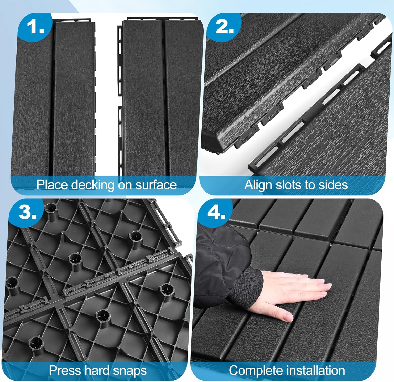 25/50/75PCS Deck Tiles Wood Flooring Interlock For Balcony Patio Outdoor 12″X12″