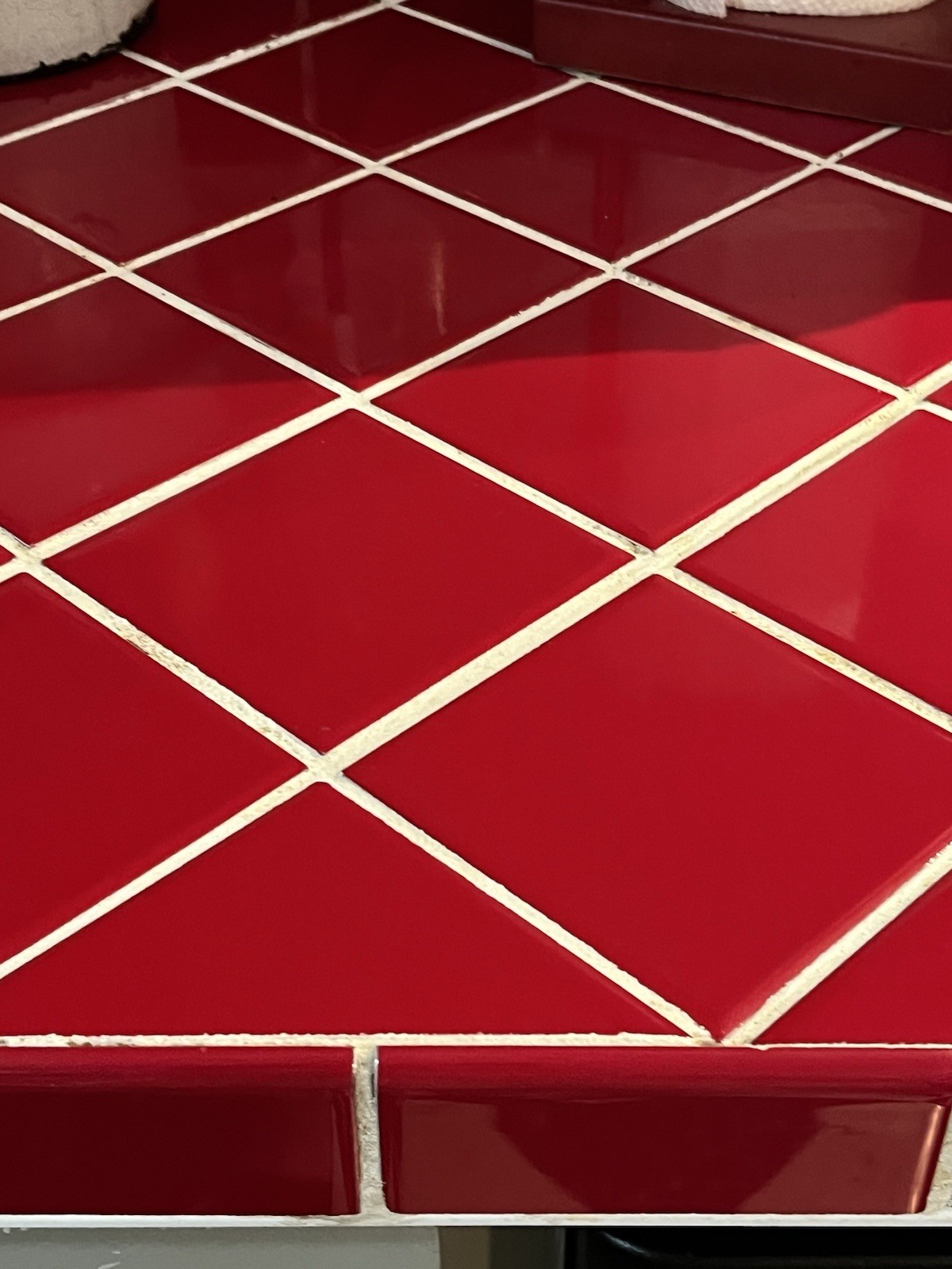 Vintage Candy Apple Red Ceramic Tile 4.25 Sq. Edge Trim ~ Made In Mexico