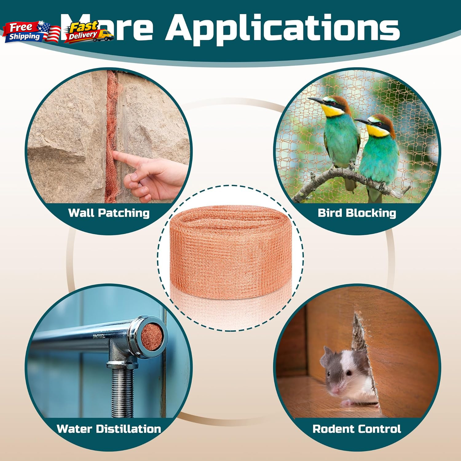4in x 30ft Pure Copper Mesh Roll for Rodent Control Rustproof Slug Blocker