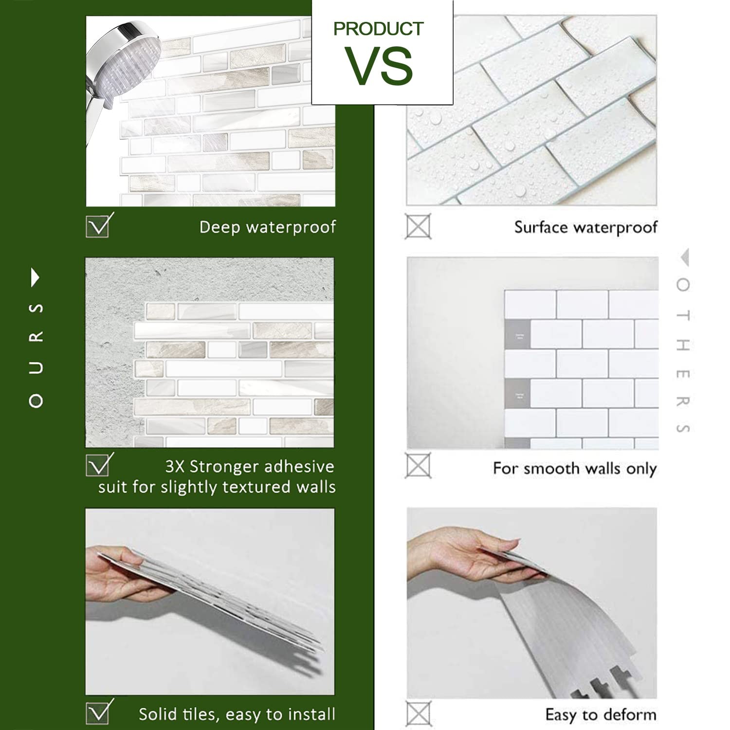 Thicker Peel Stick Tile Backsplash 12×12 Sample Sheet Kitchen Bathroom Easy DIY