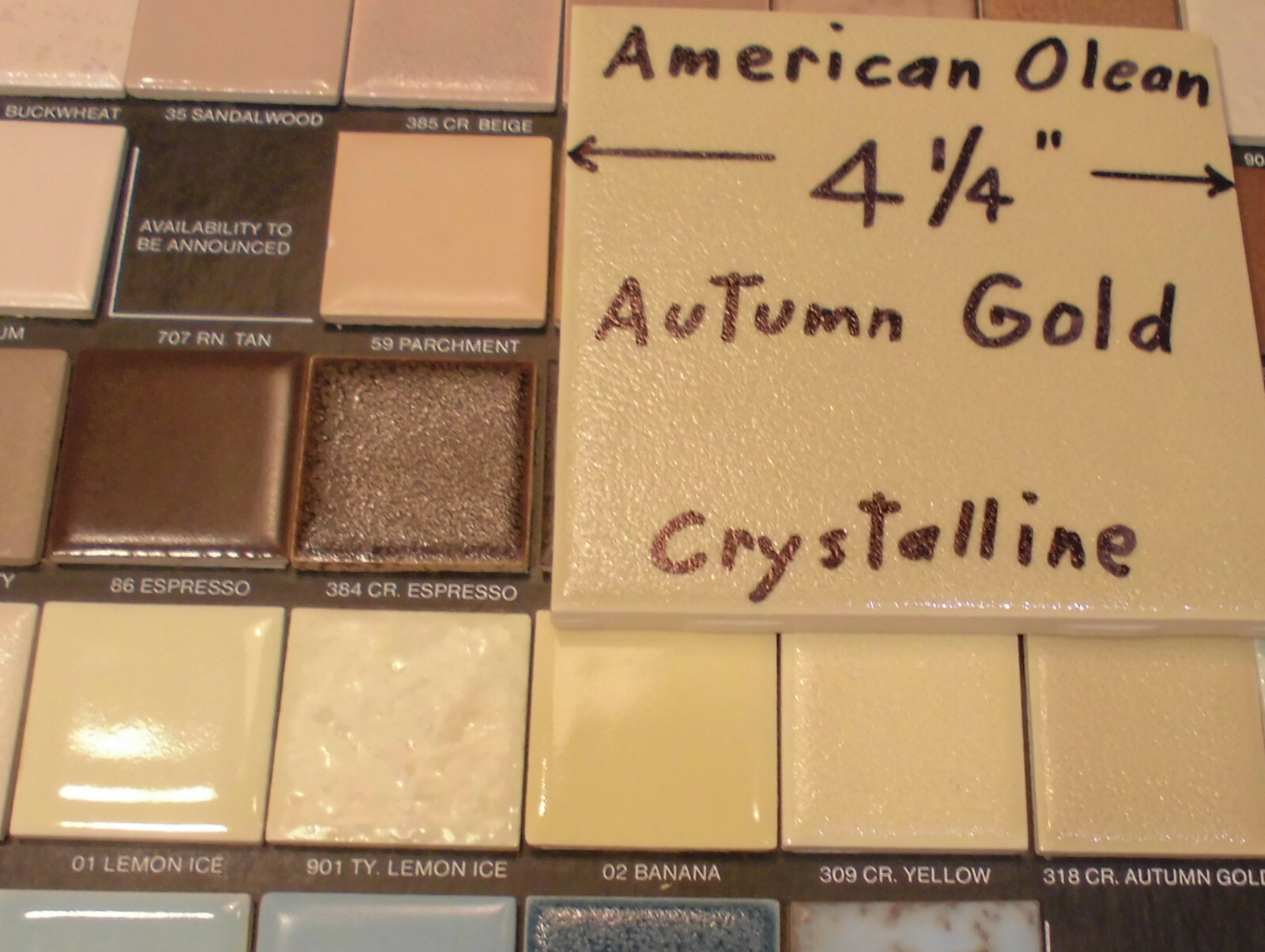 1 pc. *Golden Yellow* Ceramic Tile Crystalline Glazed by American Olean 4-1/4″