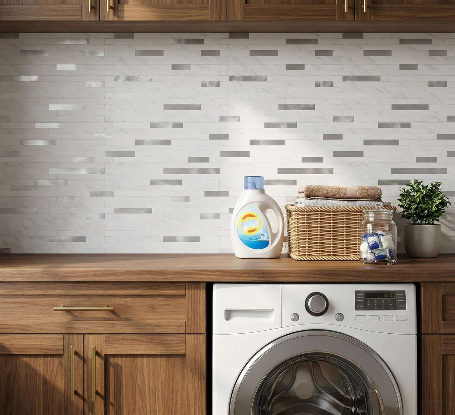 Peel and Stick Stone Metal Backsplash Tiles – 40 Sheets Jazz White 6″x12
