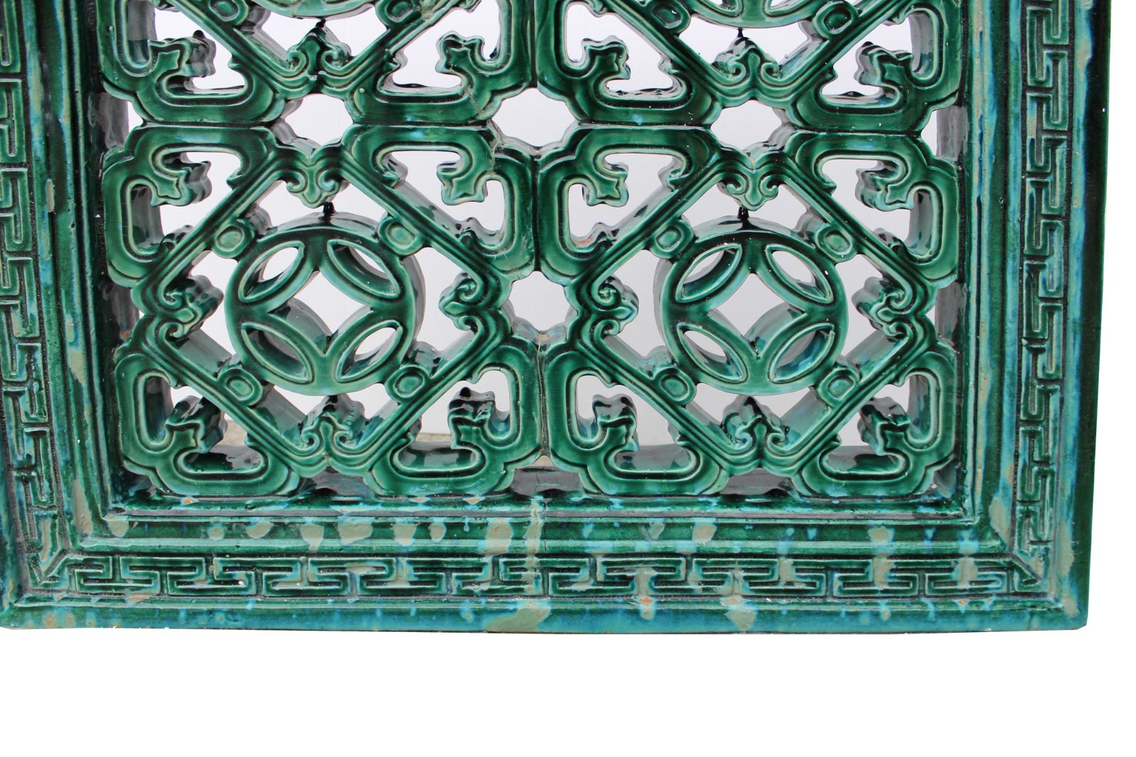 Large Chinese Oriental Green Glaze Square Ru Yi Clay Tile cs3973
