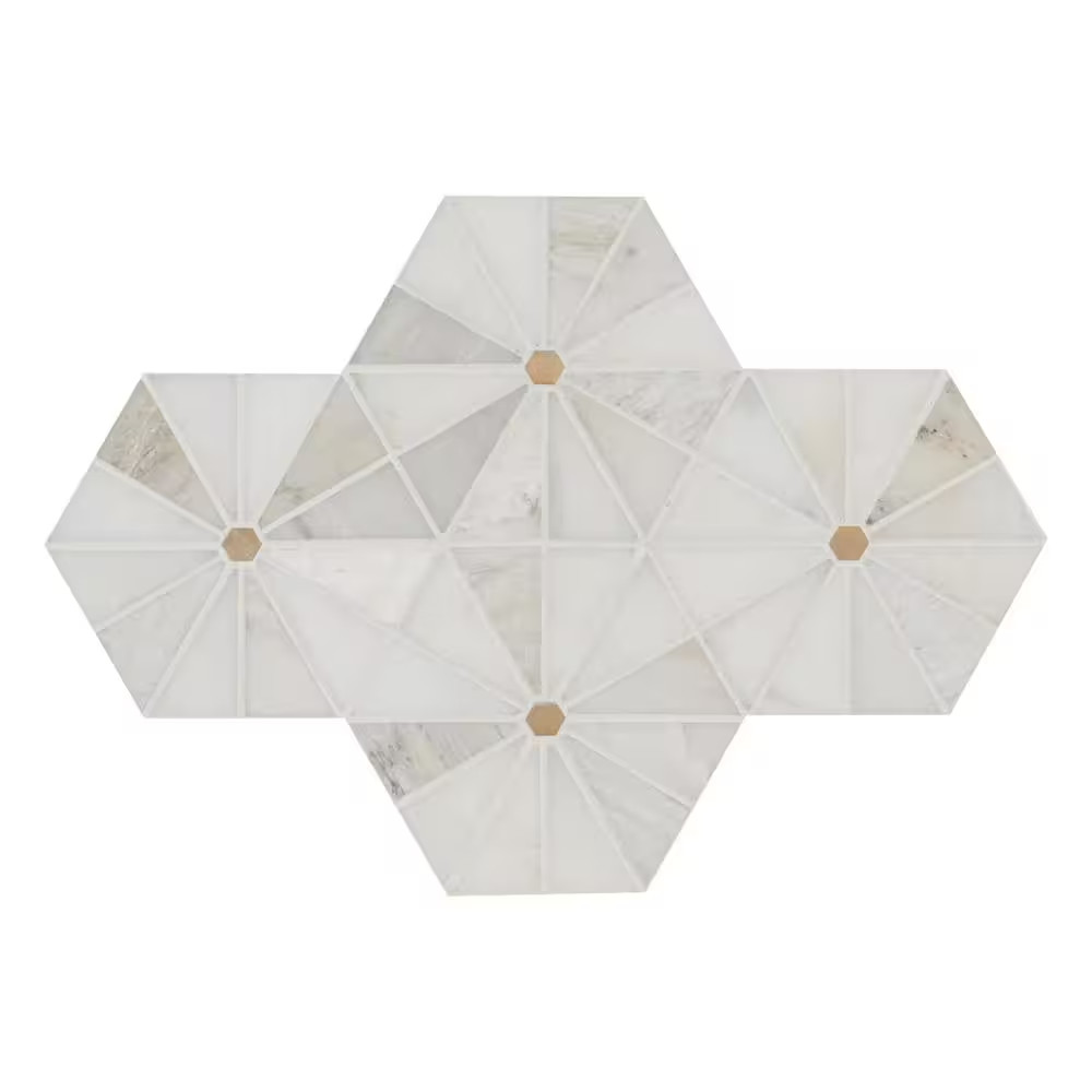 Elegante White Pinwheel 11 In. X 12 In. Stone/Metal Mesh Mounted Mosaic Floor an