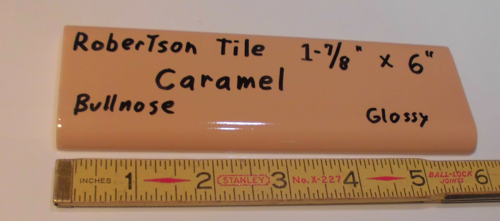 1 pc. Glossy *Caramel – Reddest Brown* 2” X 6” Bullnose Ceramic Tile; Robertson