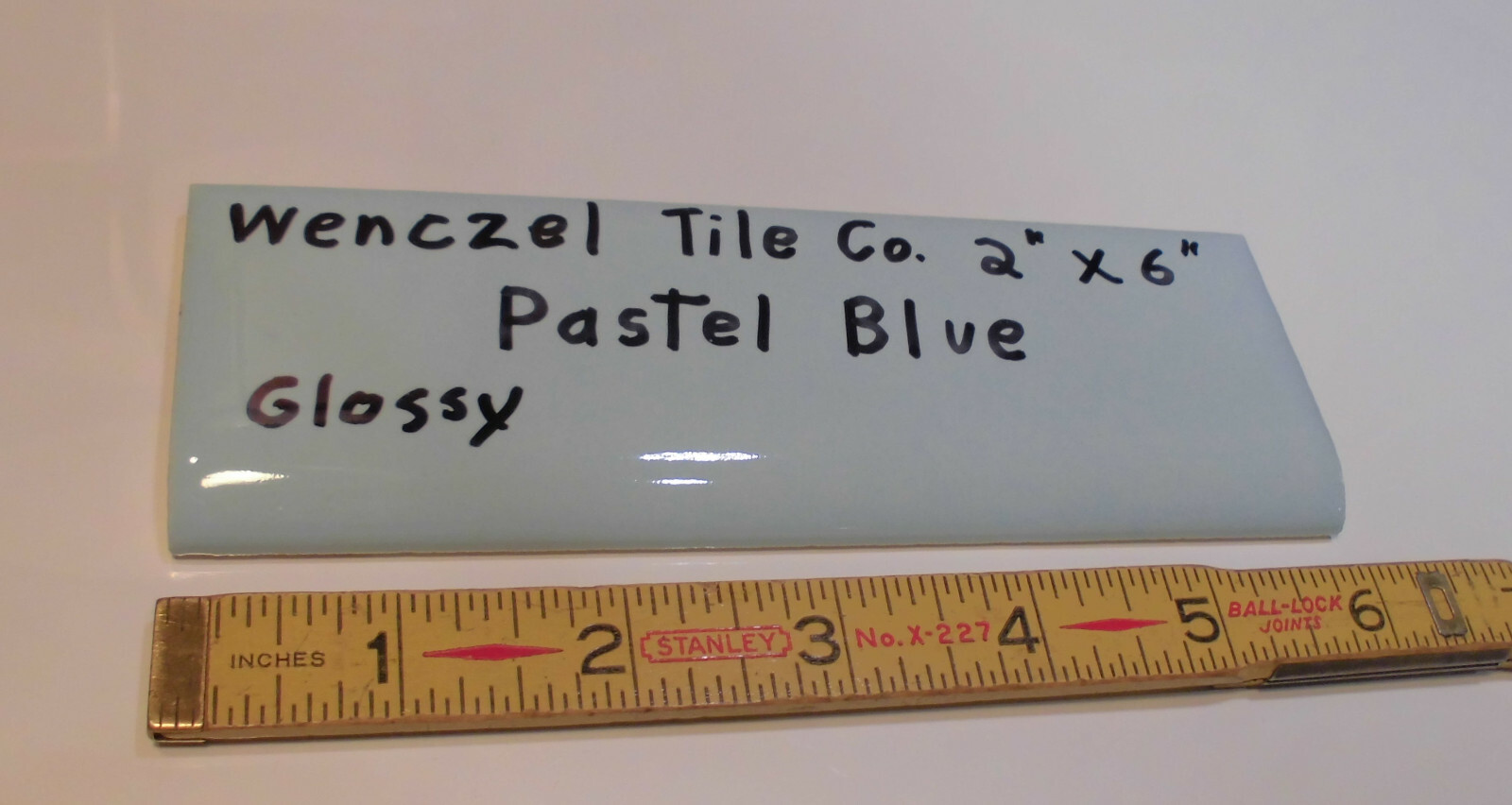 1 pc. Vintage Glossy *Pastel Blue* 2” X 6” Bullnose Ceramic Tile by Wenczel Co.