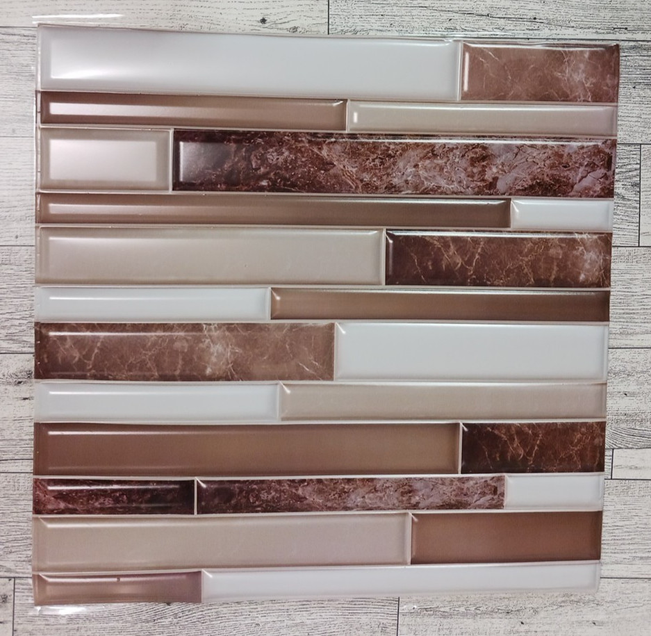Wall tiles 10 piece dimentional brown beige white pattern 12″ x 12″ adhesive NEW