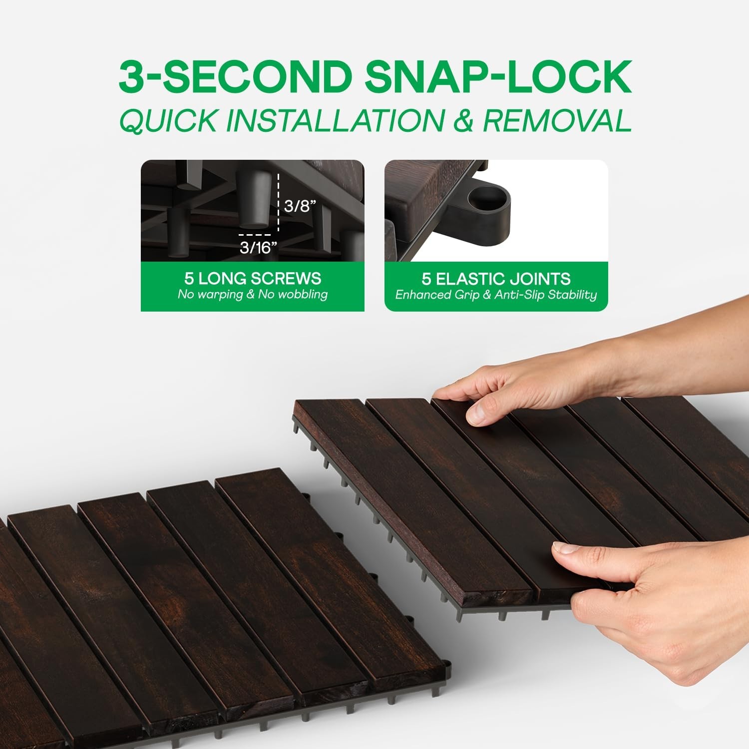 10 PCS Interlocking Deck Tiles – Waterproof Acacia Wood for Indoor & Outdoor Use