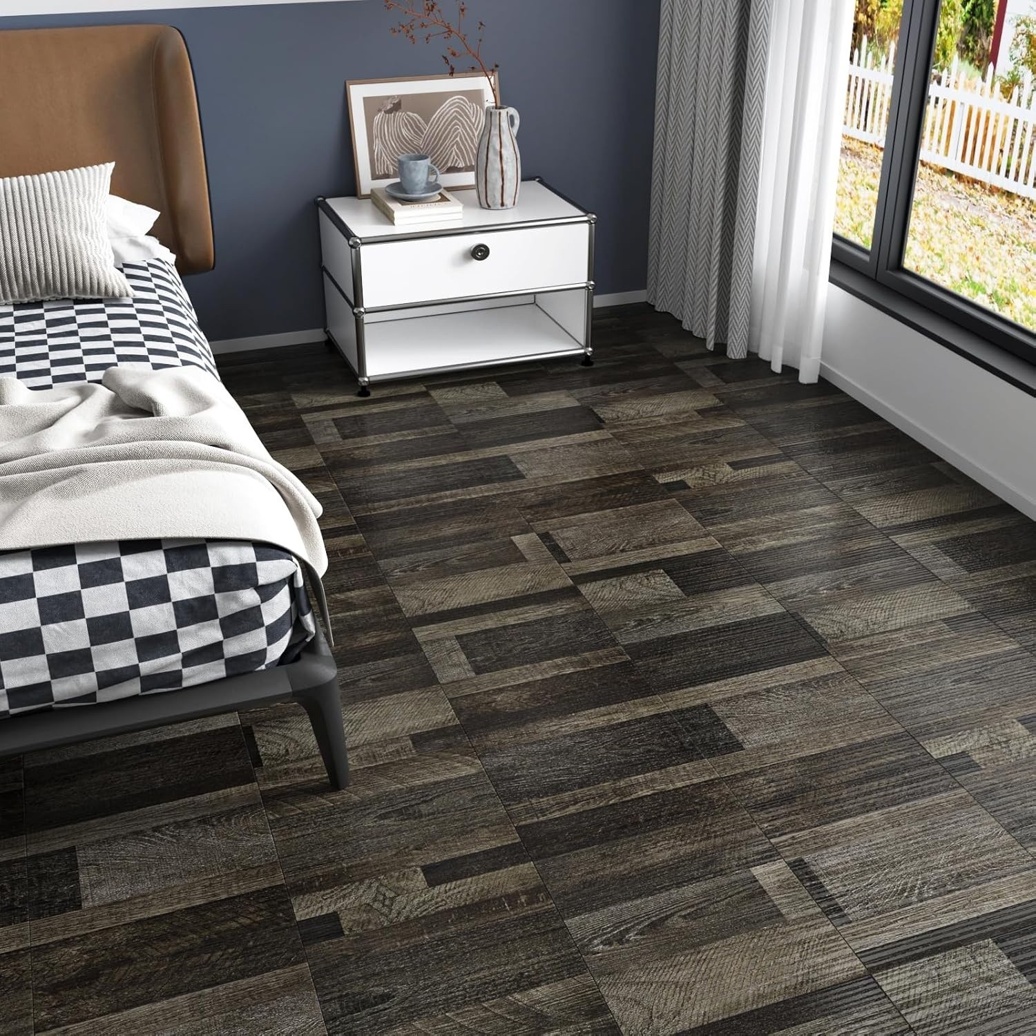 Wallercity Dark Brown Peel and Stick Floor Tile Vinyl Flooring Wood Grain Panels